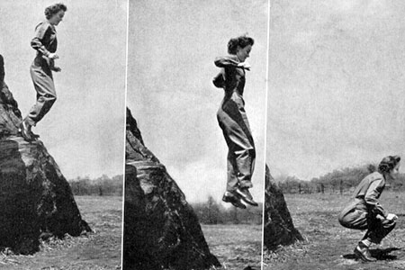 Jumping and landing practice from the 1943 Women’s Army Corps Physical Training Field Manual 35-20